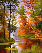 Herbstliche Ahornbäume am Fluss Diamond Painting