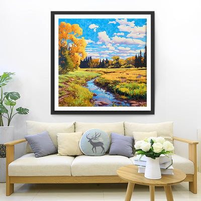Herbstliche Felder unter blauem Himmel Diamond Painting