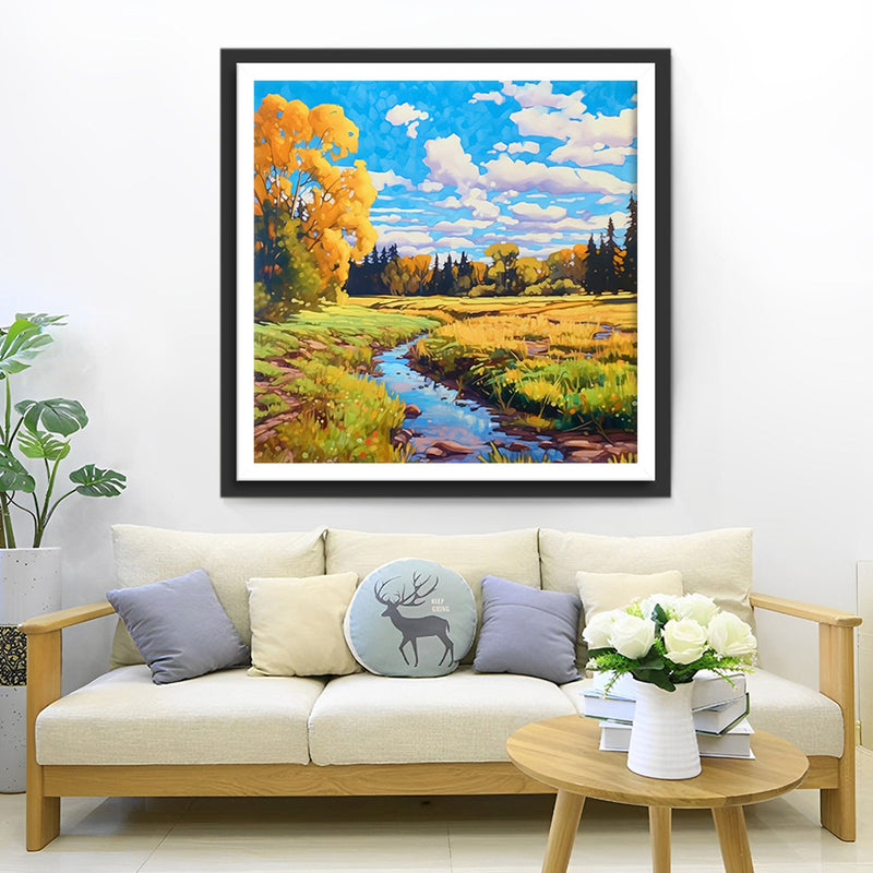 Herbstliche Felder unter blauem Himmel Diamond Painting