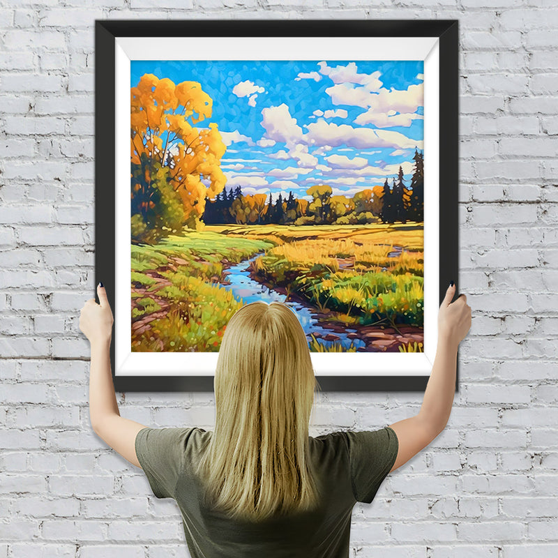 Herbstliche Felder unter blauem Himmel Diamond Painting
