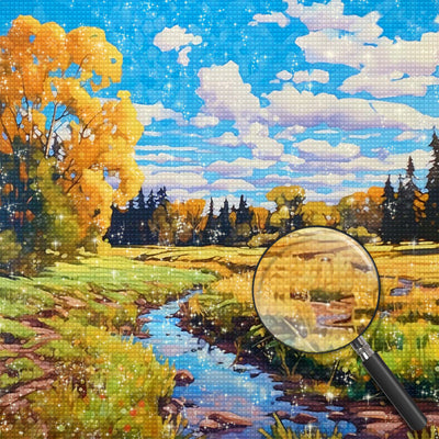 Herbstliche Felder unter blauem Himmel Diamond Painting