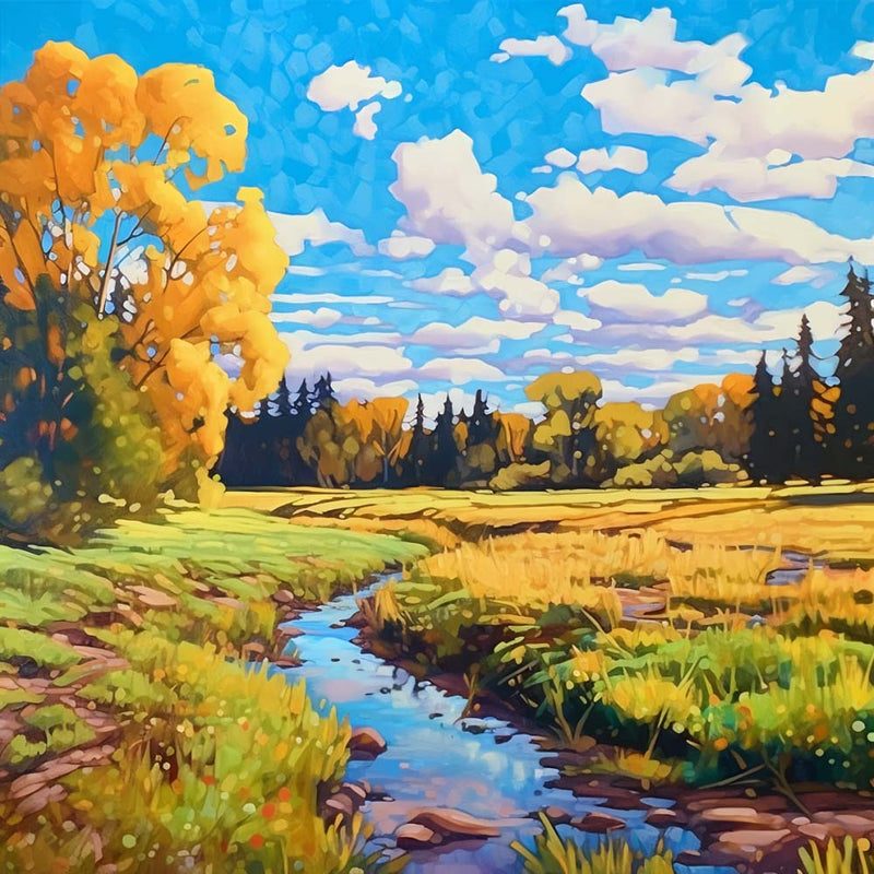 Herbstliche Felder unter blauem Himmel Diamond Painting