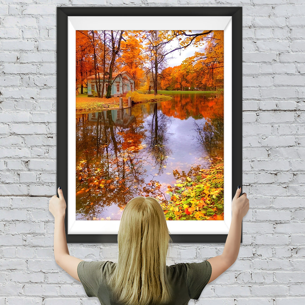 Herbstlicher Ahornwald und Reflexion Diamond Painting