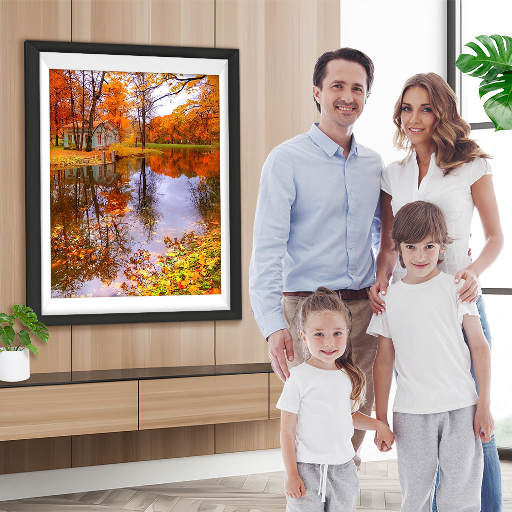 Herbstlicher Ahornwald und Reflexion Diamond Painting