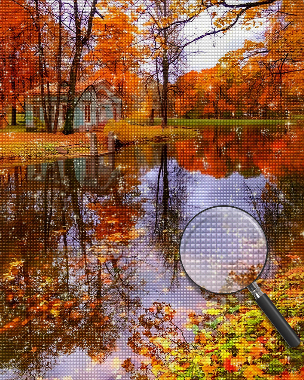 Herbstlicher Ahornwald und Reflexion Diamond Painting