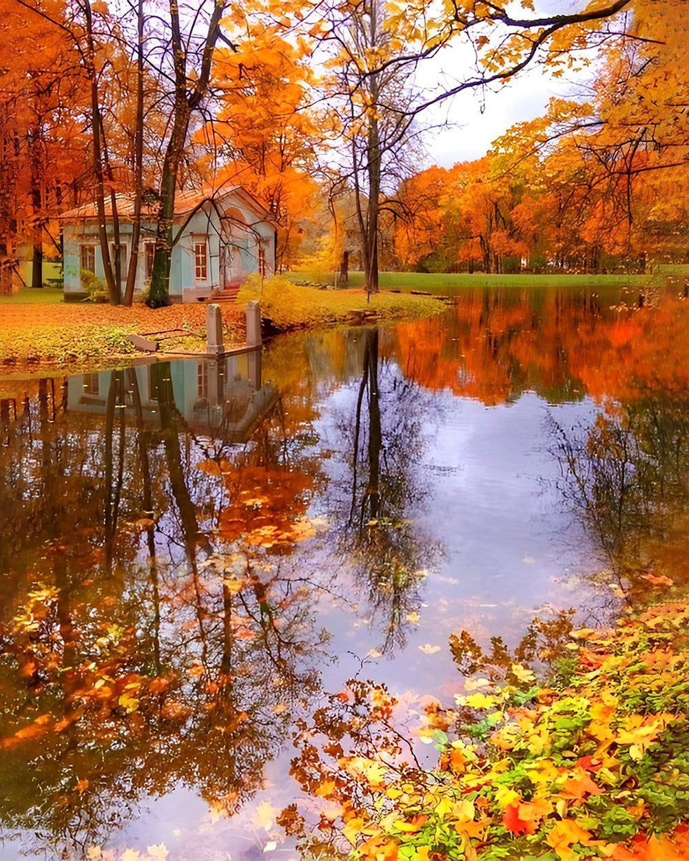 Herbstlicher Ahornwald und Reflexion Diamond Painting