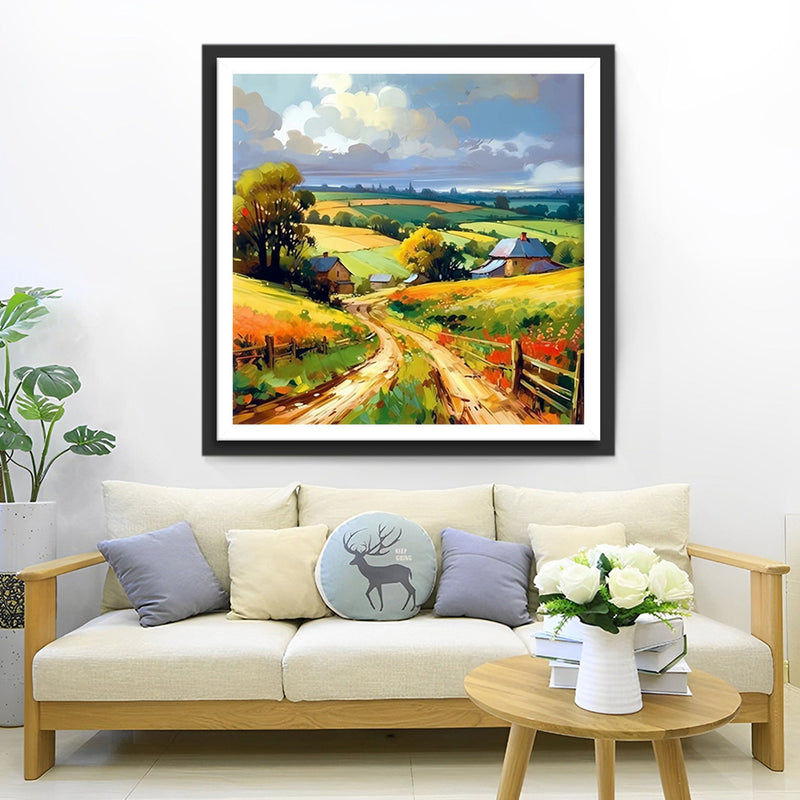 Herbstliches Farmland und Cottage Diamond Painting