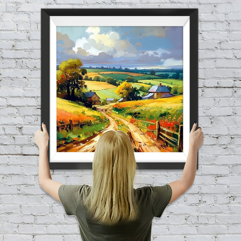 Herbstliches Farmland und Cottage Diamond Painting