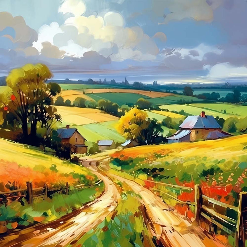 Herbstliches Farmland und Cottage Diamond Painting