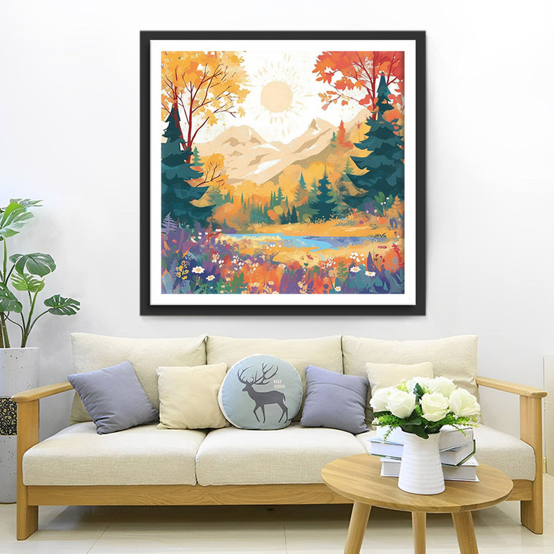 Herbstwald in den Bergen Diamond Painting