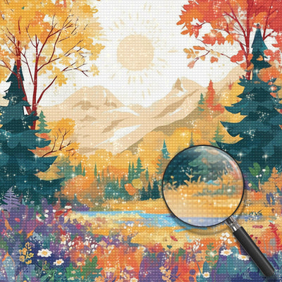 Herbstwald in den Bergen Diamond Painting