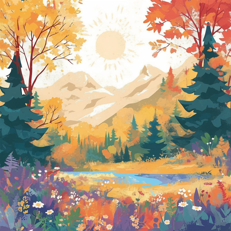 Herbstwald in den Bergen Diamond Painting