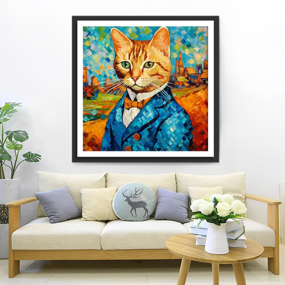 Herr Katze im Stil von Van Gogh Diamond Painting