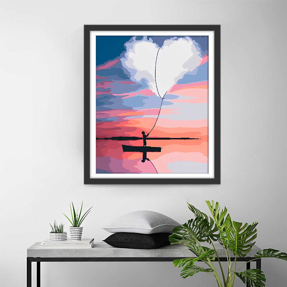 Herzförmige weiße Wolke Diamond Painting