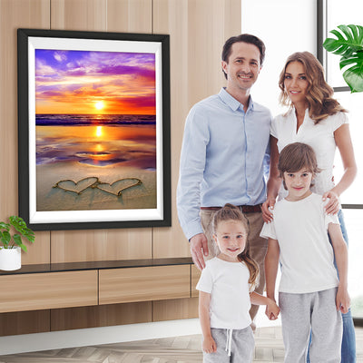 Herzförmiger Sandstrand und Abendsonne Diamond Painting