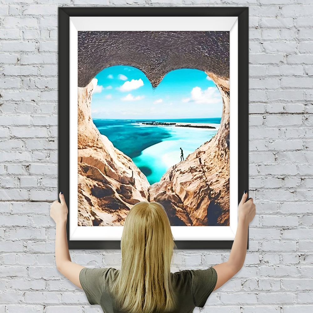 Herzförmiges Loch und blaues Meer Diamond Painting