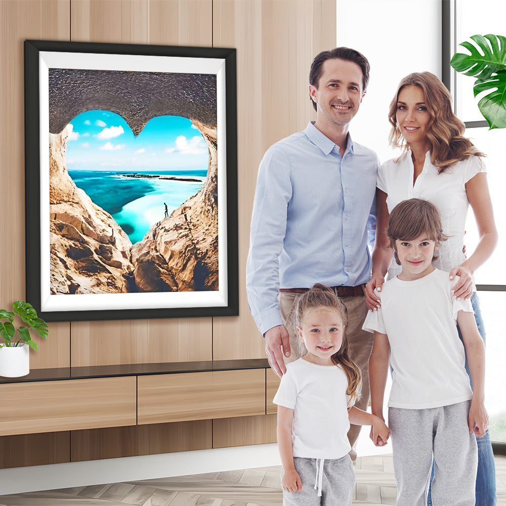 Herzförmiges Loch und blaues Meer Diamond Painting