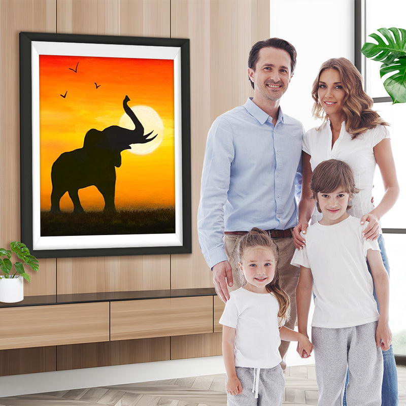 Heulender Elefant bei Sonnenuntergang Diamond Painting