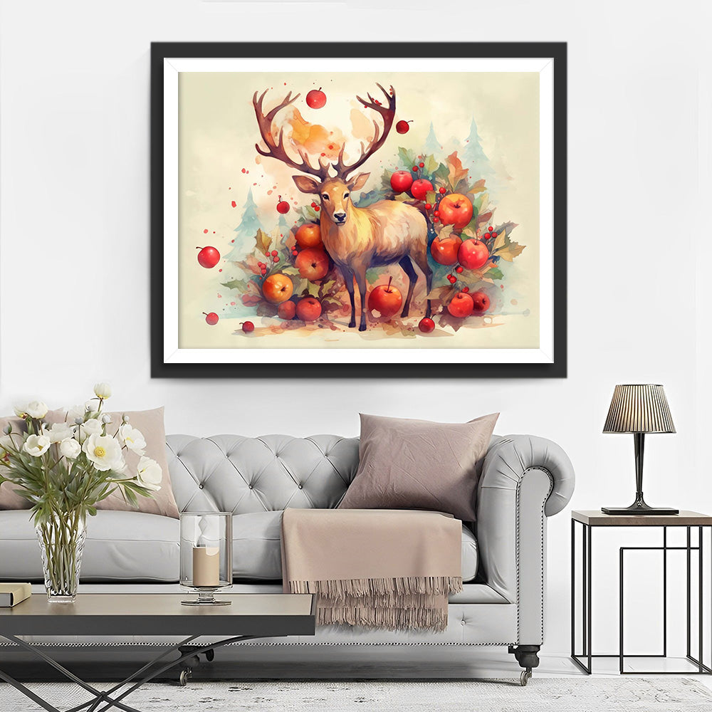 Hirsch und rote Äpfel Diamond Painting