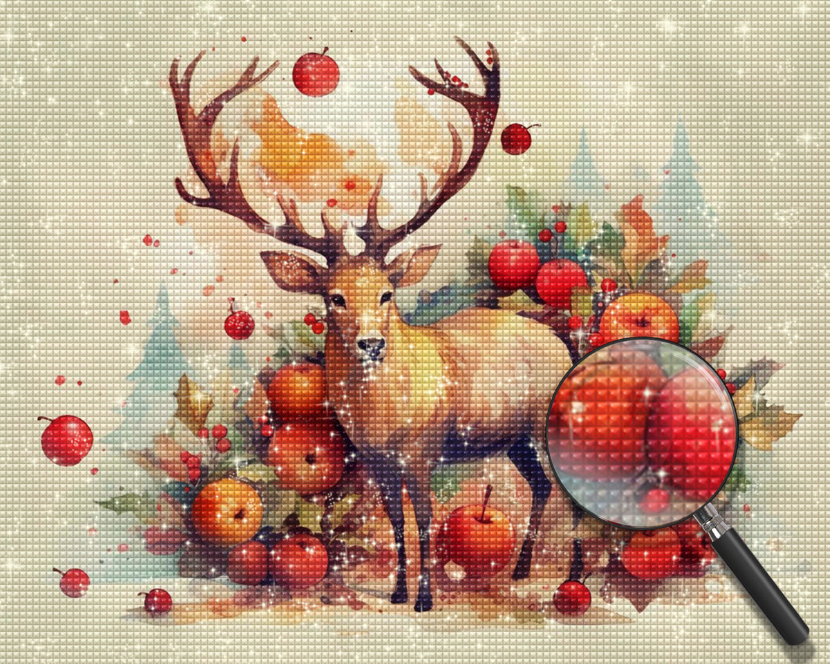 Hirsch und rote Äpfel Diamond Painting