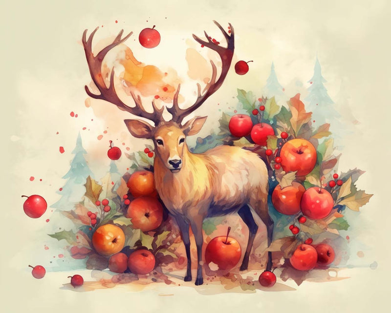 Hirsch und rote Äpfel Diamond Painting