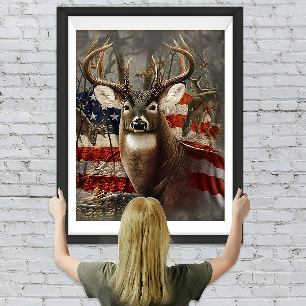 Hirsch vor der amerikanischen Flagge Diamond Painting