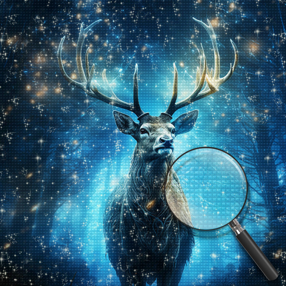 Hirsche im blau fluoreszierenden Wald Diamond Painting