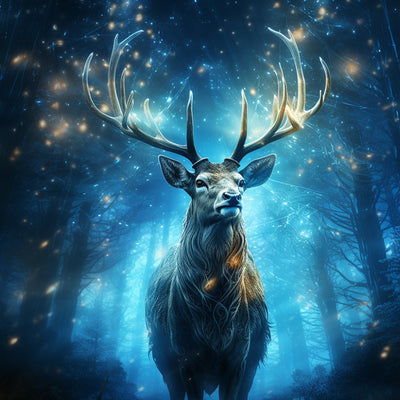 Hirsche im blau fluoreszierenden Wald Diamond Painting