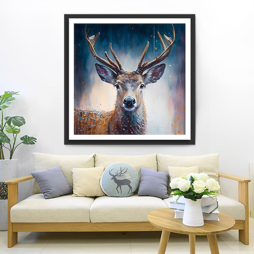 Hirsche im Morgennebel Diamond Painting
