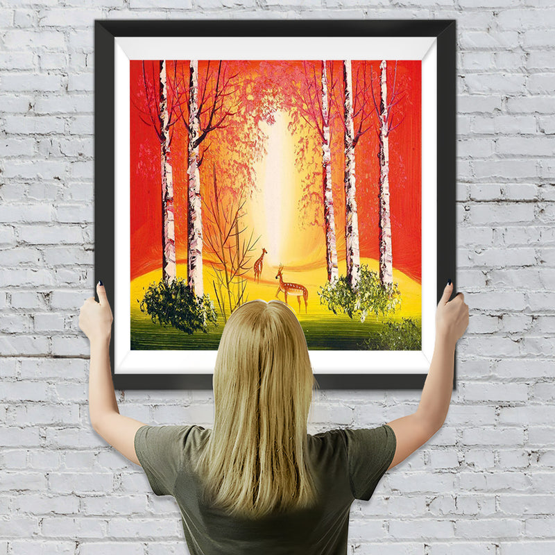 Hirsche im roten Wald Diamond Painting