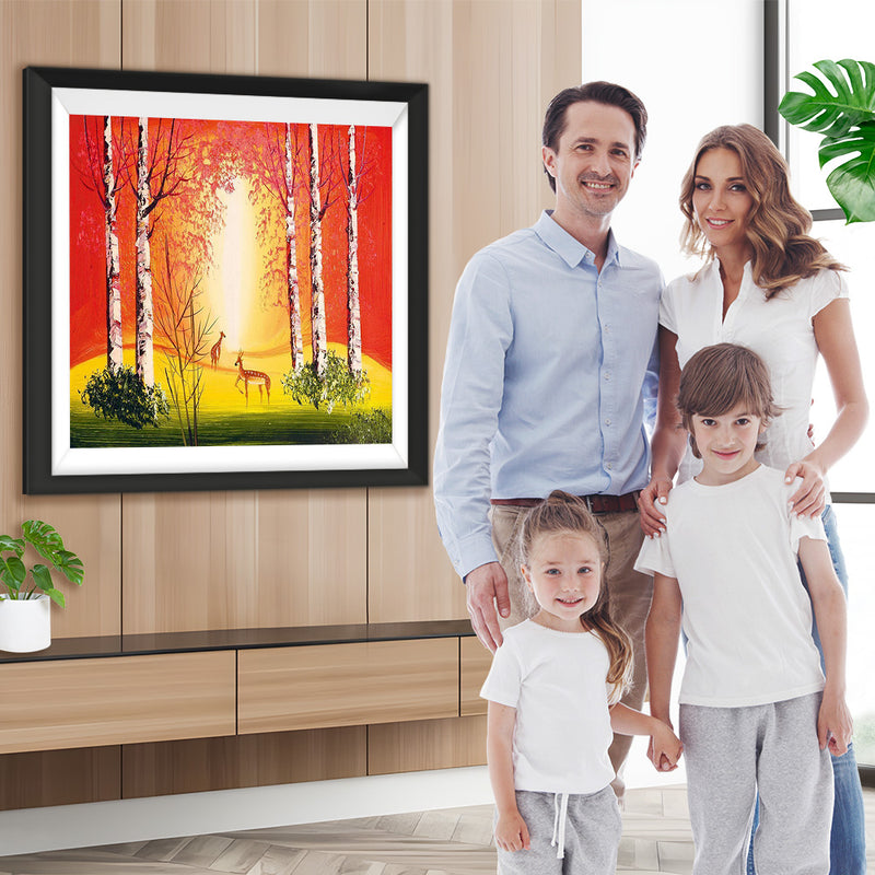 Hirsche im roten Wald Diamond Painting