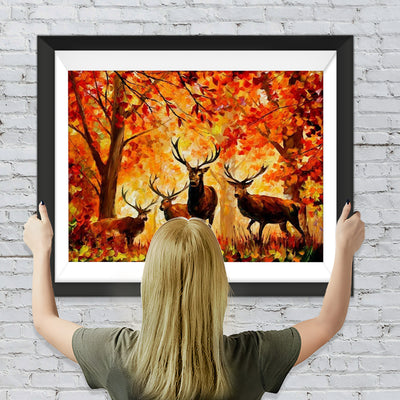 Hirsche im Wald im Herbst Diamond Painting