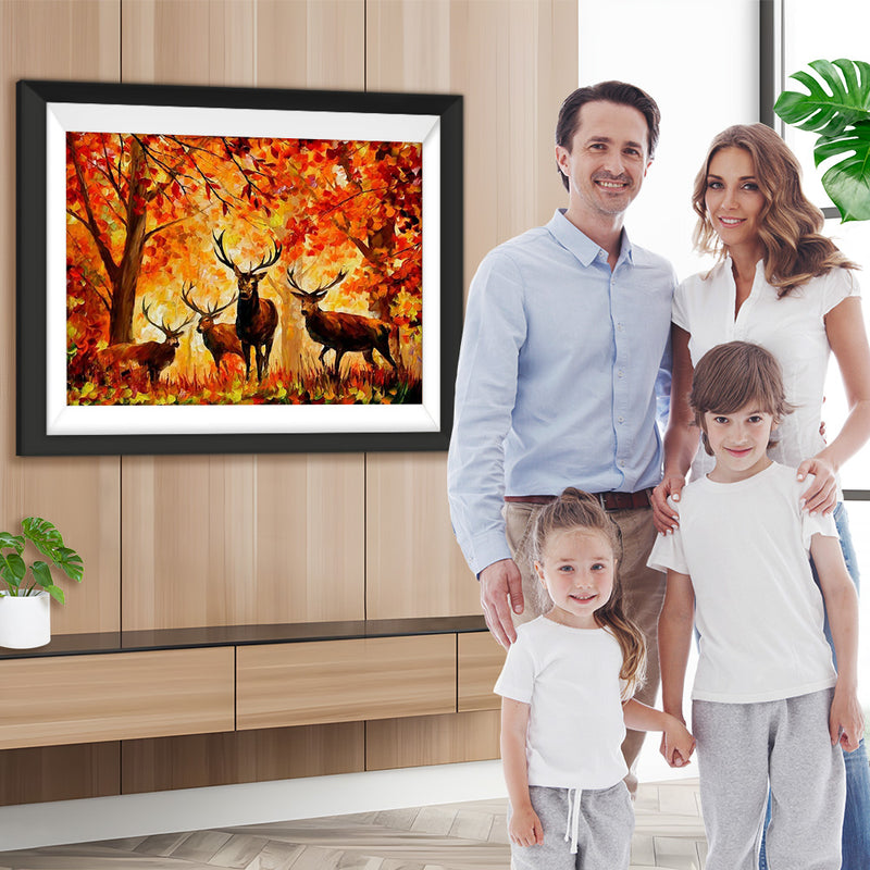 Hirsche im Wald im Herbst Diamond Painting