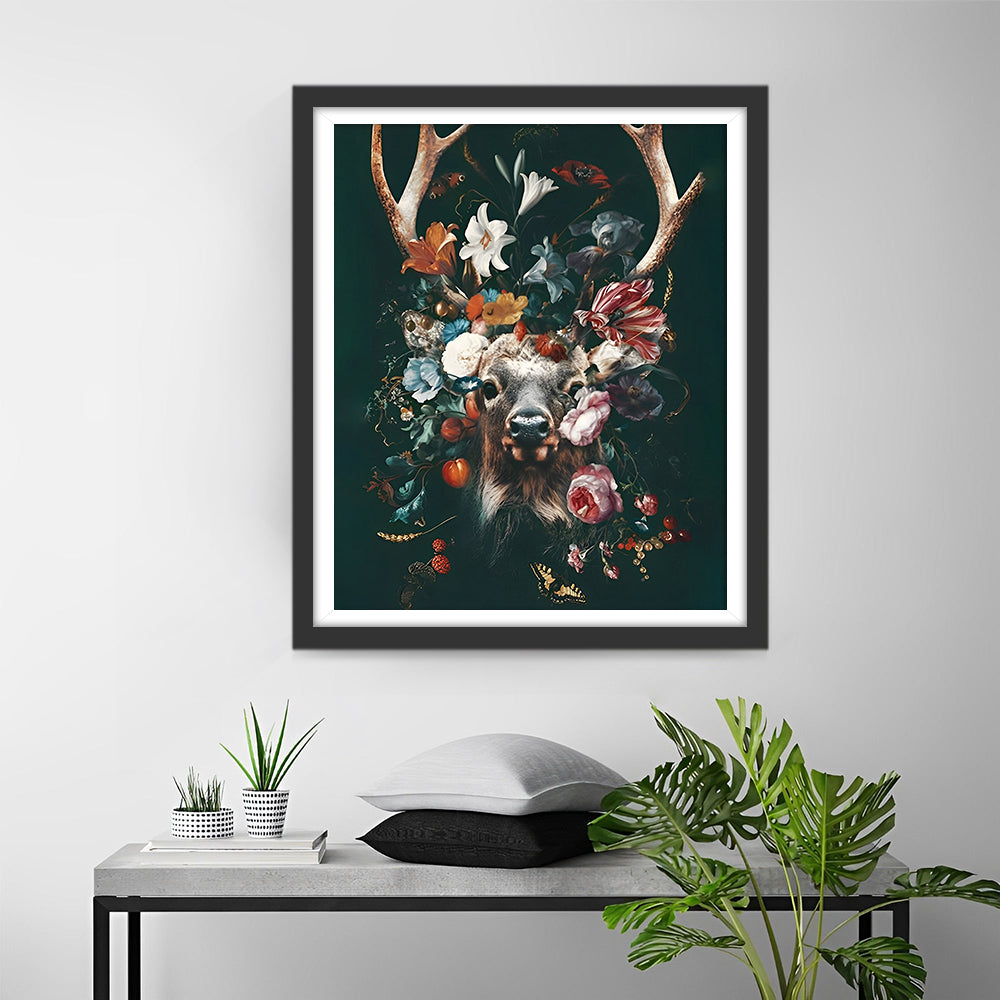 Hirsche in Blumen Diamond Painting