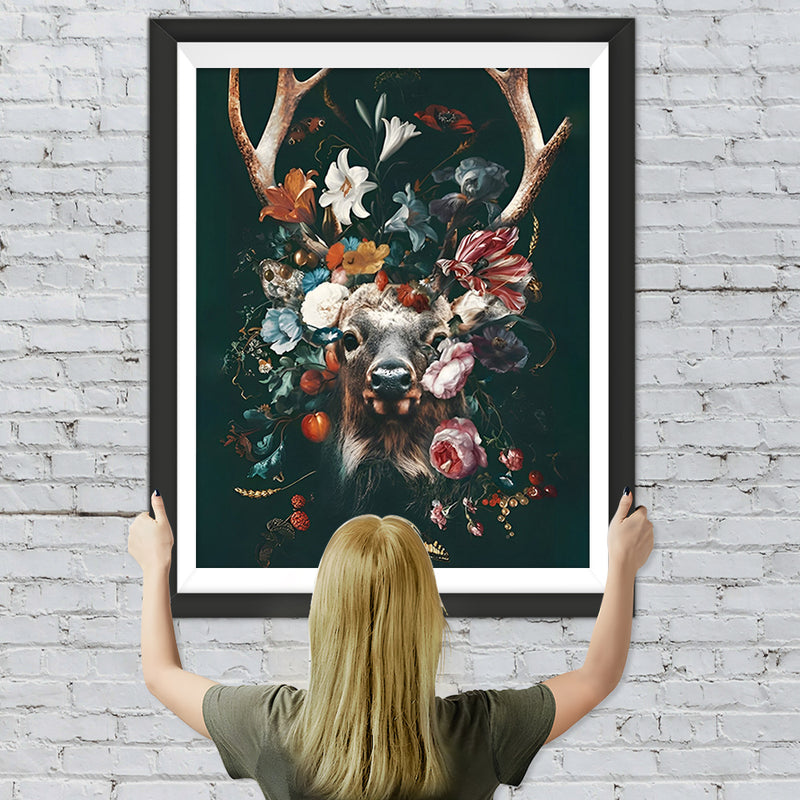 Hirsche in Blumen Diamond Painting
