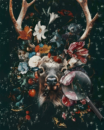 Hirsche in Blumen Diamond Painting