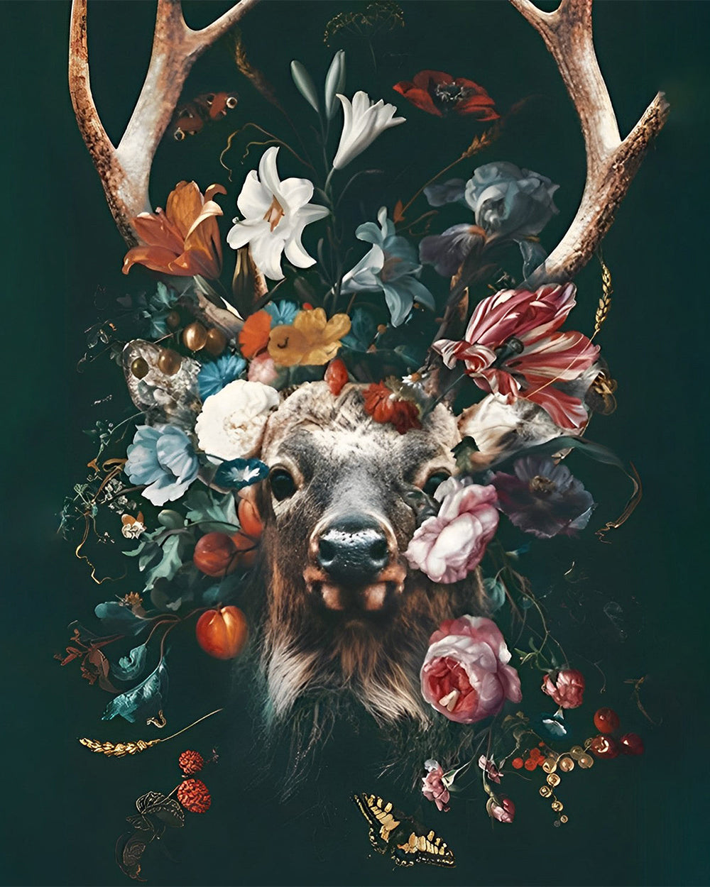 Hirsche in Blumen Diamond Painting