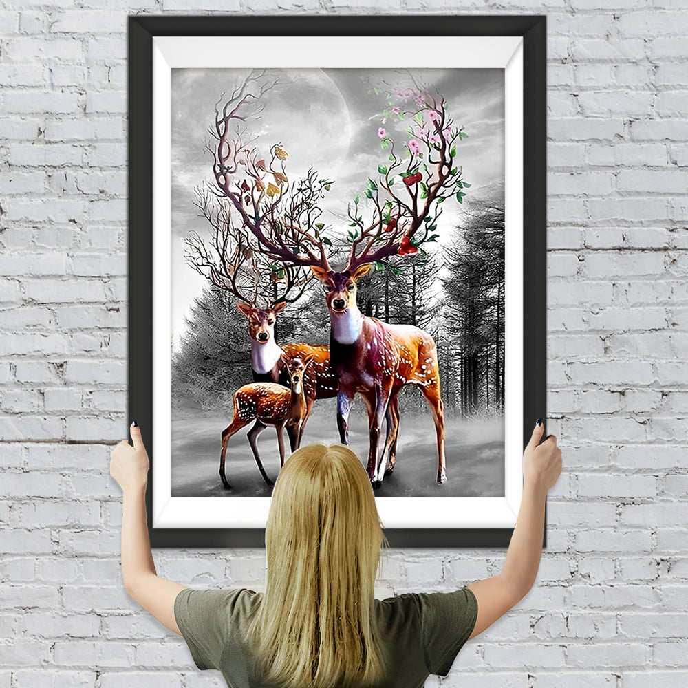 Hirsche in der schwarzweißen Welt Diamond Painting