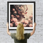 Hirsche umgeben von rosa Blumen Diamond Painting