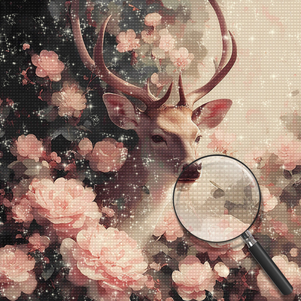 Hirsche umgeben von rosa Blumen Diamond Painting