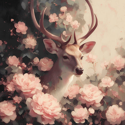 Hirsche umgeben von rosa Blumen Diamond Painting