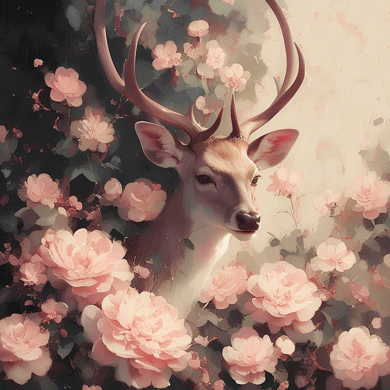 Hirsche umgeben von rosa Blumen Diamond Painting