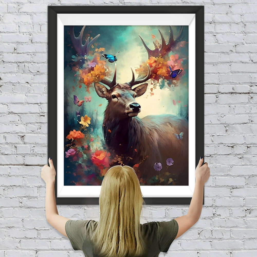 Hirsche und Blumen Diamond Painting