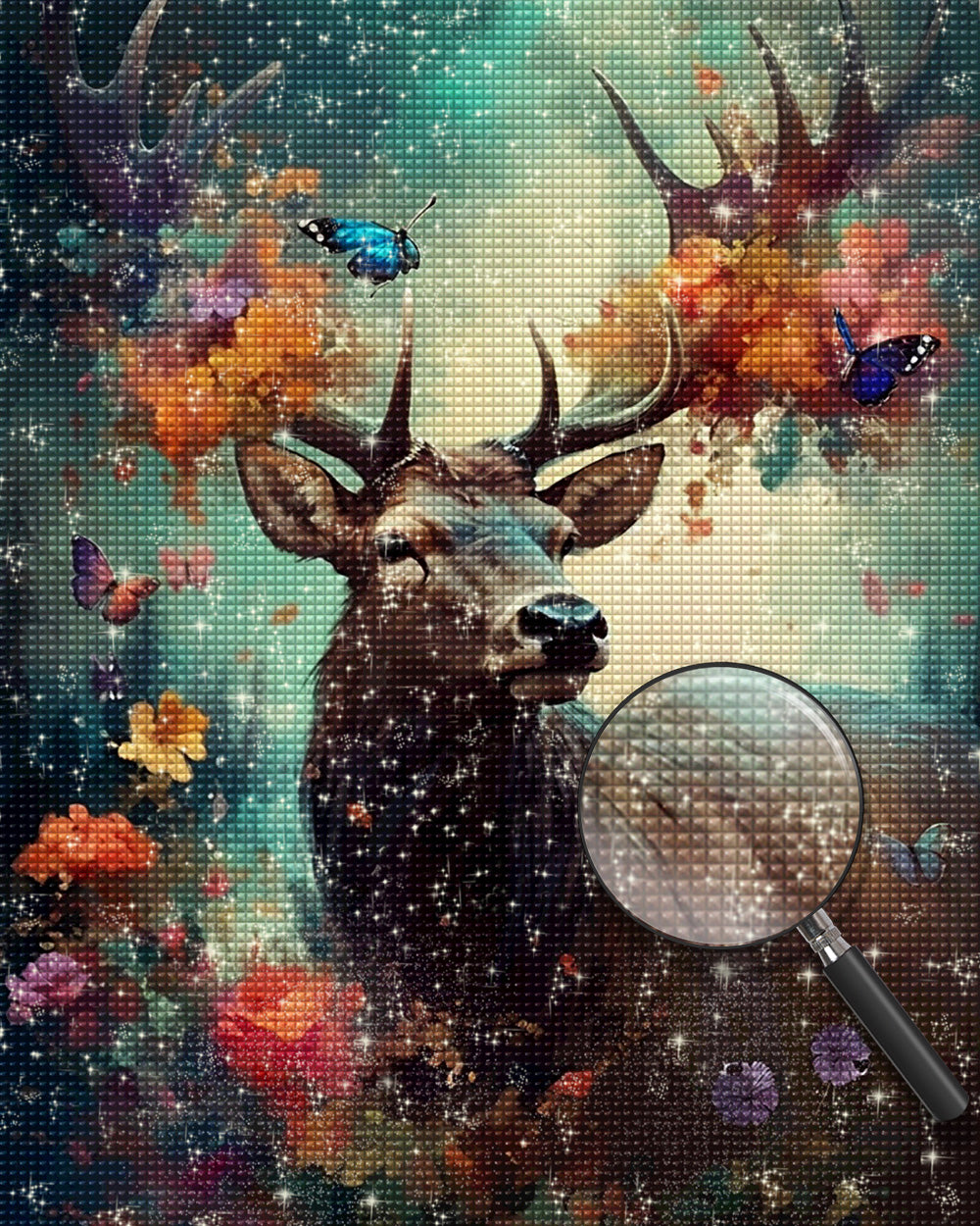 Hirsche und Blumen Diamond Painting
