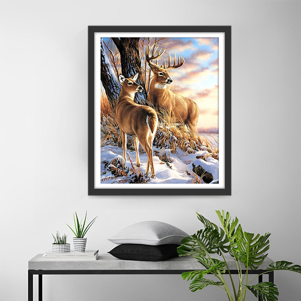 Hirsche und Schnee Diamond Painting