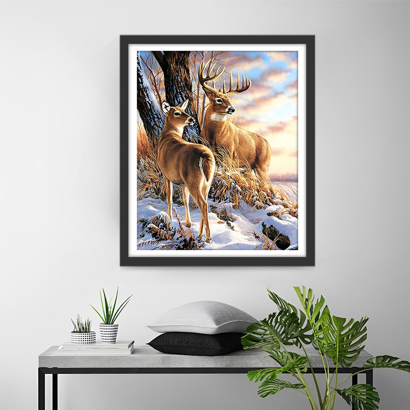 Hirsche und Schnee Diamond Painting