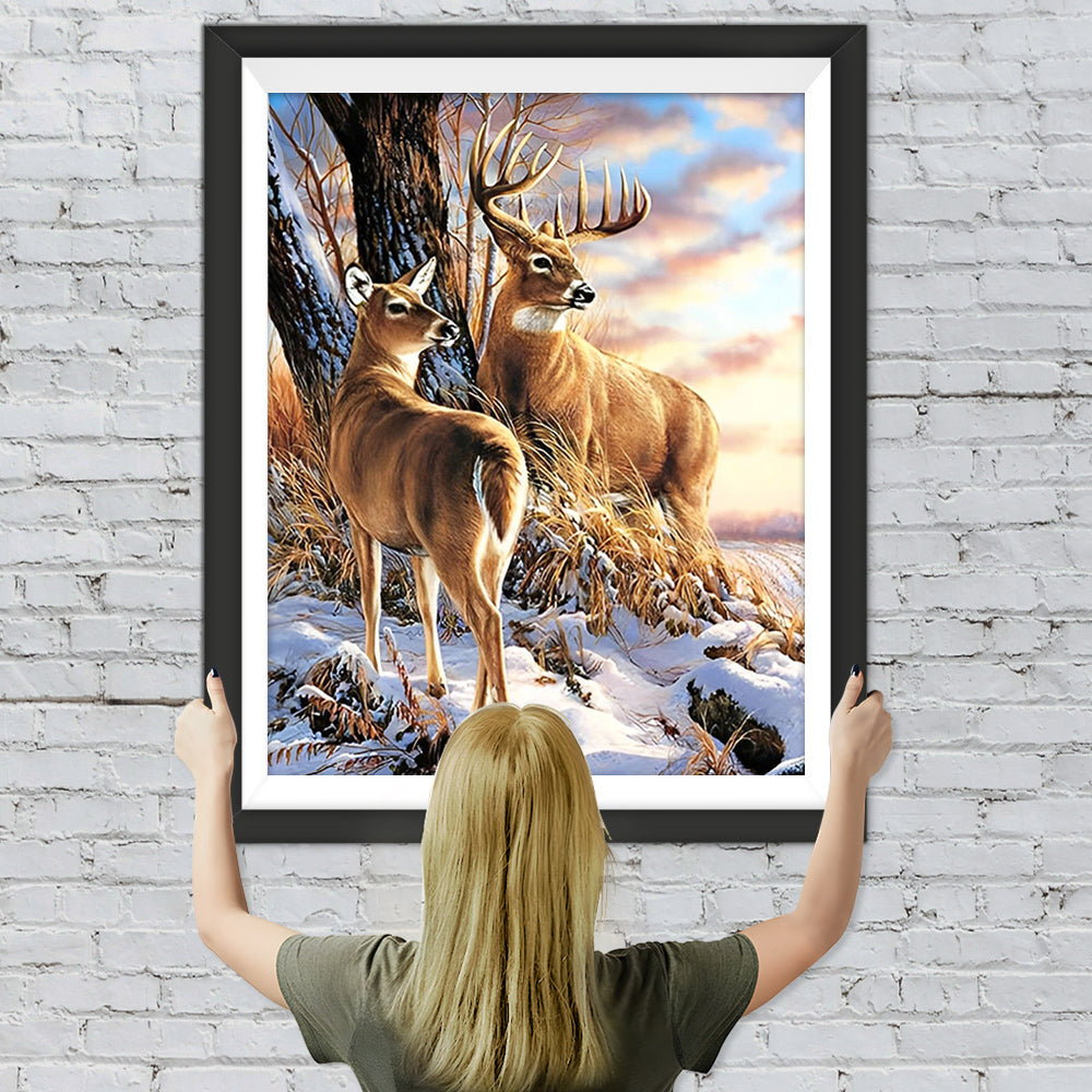 Hirsche und Schnee Diamond Painting