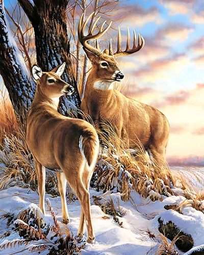 Hirsche und Schnee Diamond Painting