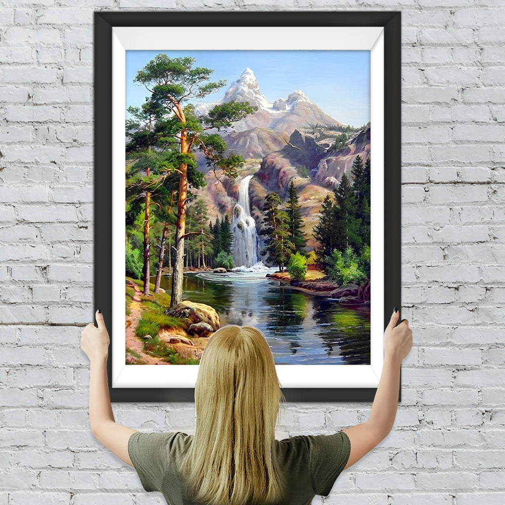 Hochgebirge und Katarakt im Frühling Diamond Painting