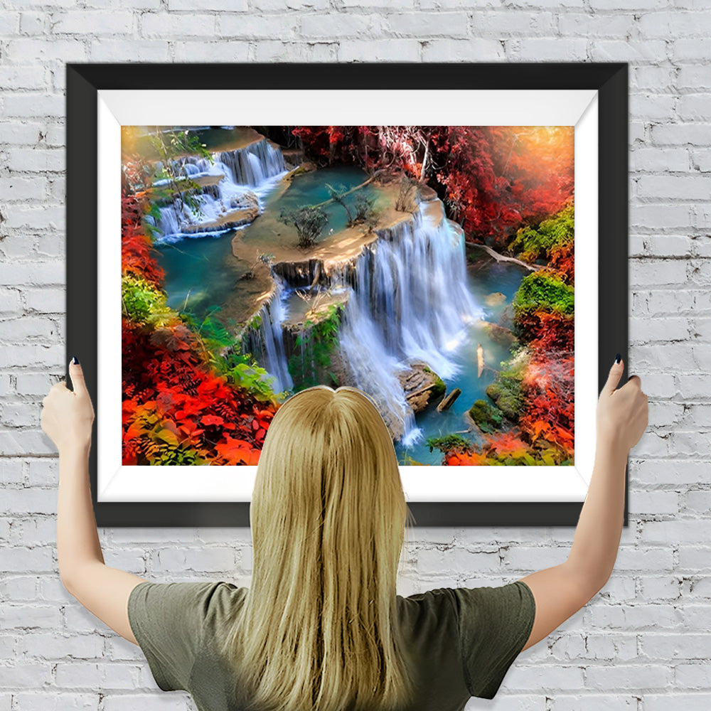 Hochgebirge und Wasserfall Diamond Painting